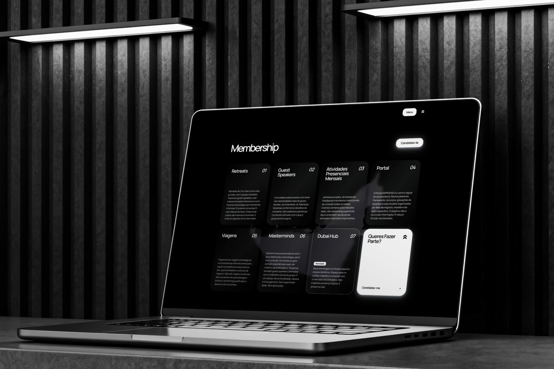 Website para comunidade de empreendedores com secção de membership.