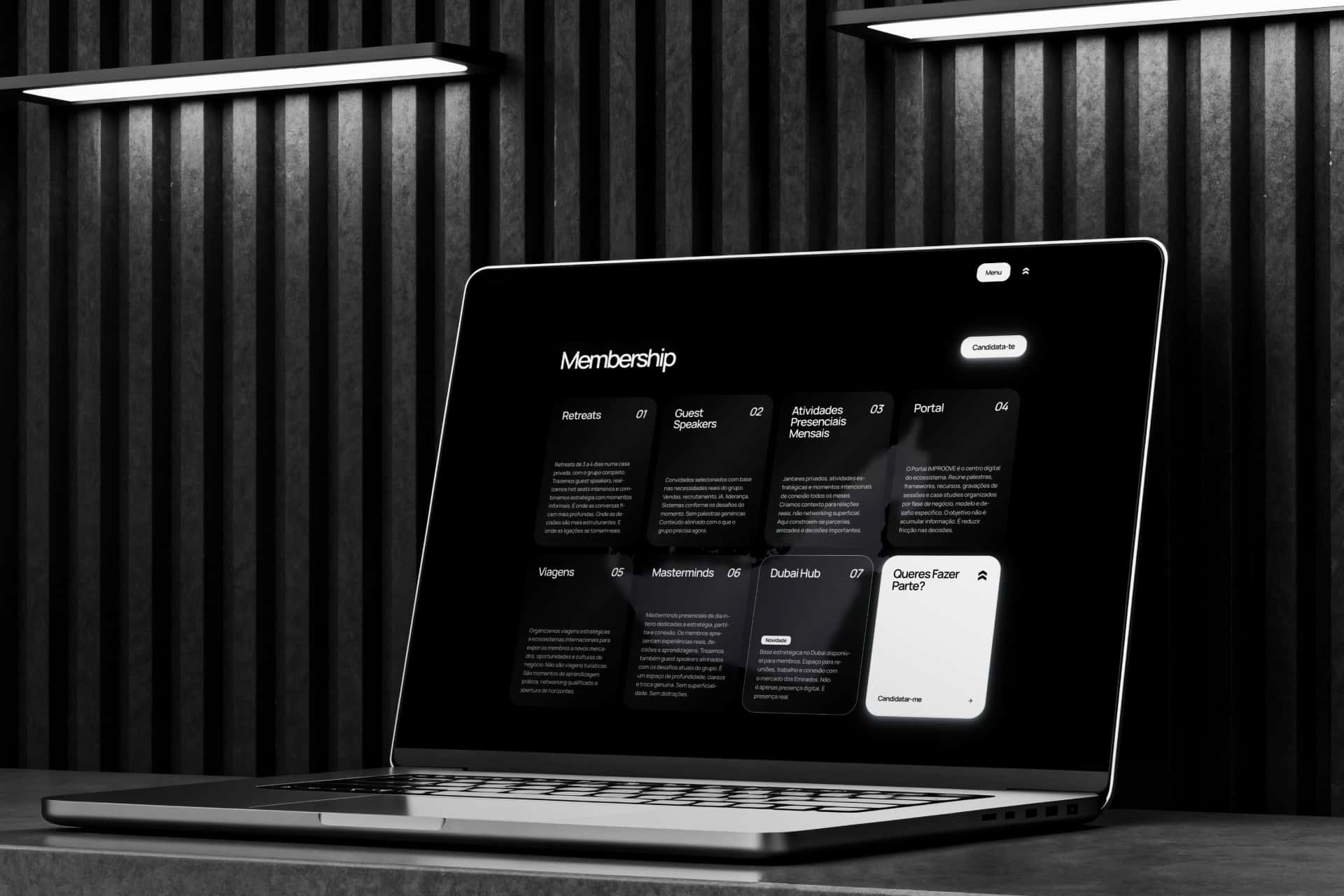 Website para comunidade de empreendedores com secção de membership.